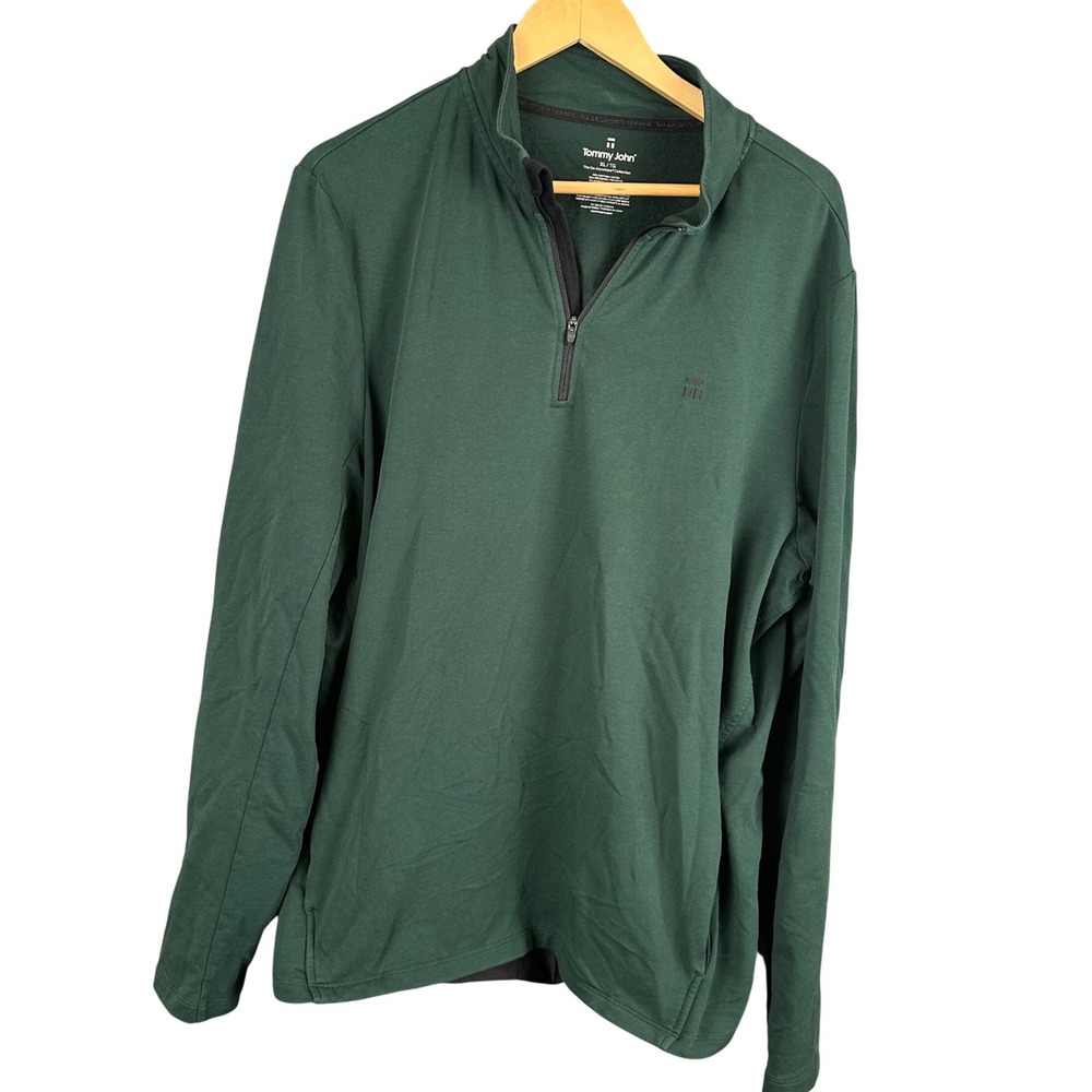 Tommy John Mens Go Anywhere Collection Quarter Zip Pullover Green XL Stretch